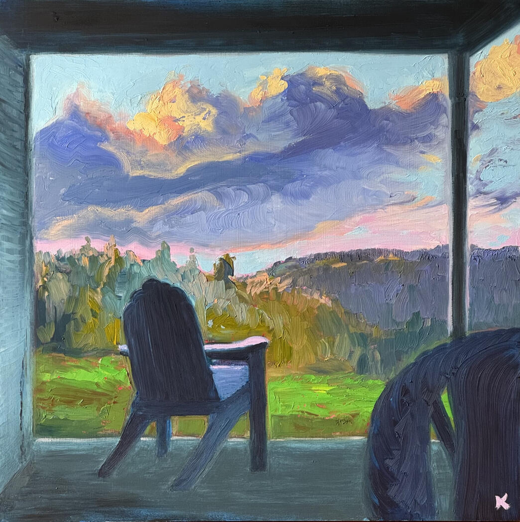 Clouds at Sunset, Porch View - Oil on Board, 24" x 24"