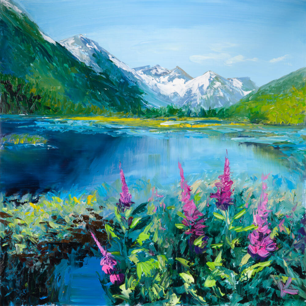 Alaska in Summer, Oil Painting, 16"x16"