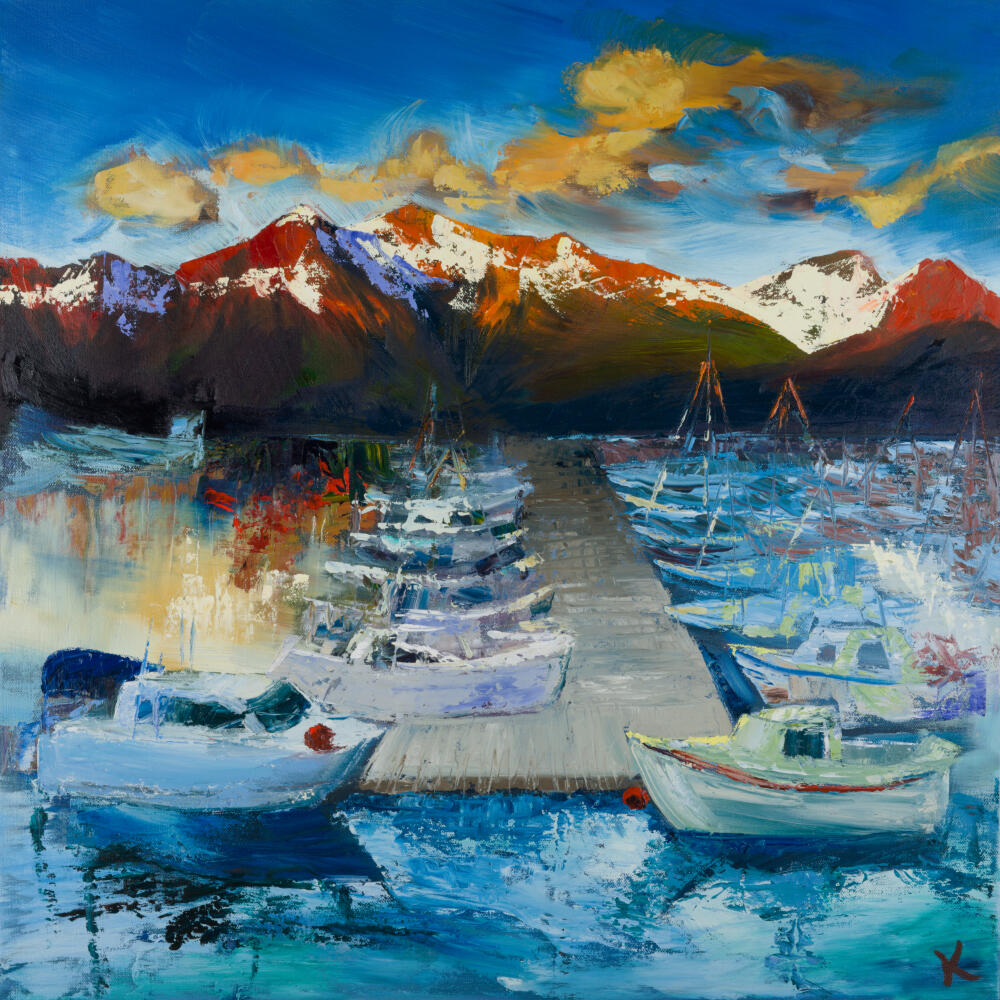 Alaska Harbor Sunset, Oil on Canvas, 24" x 24"